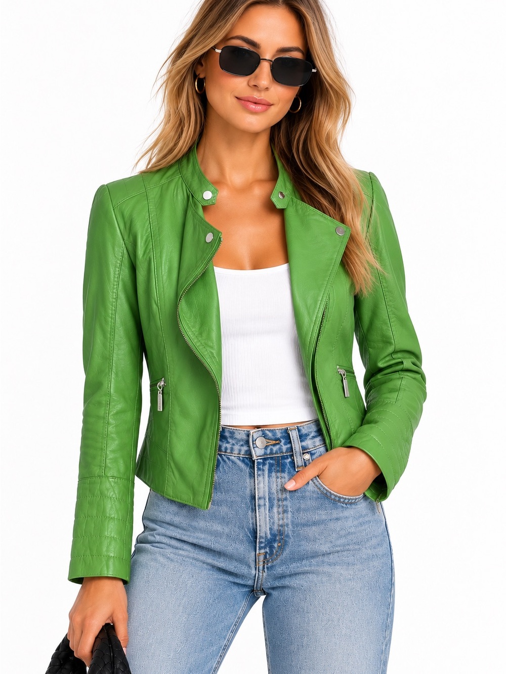 Bernardo Genuine Leather Moto Jacket S Apple Green Asymmetrical Biker